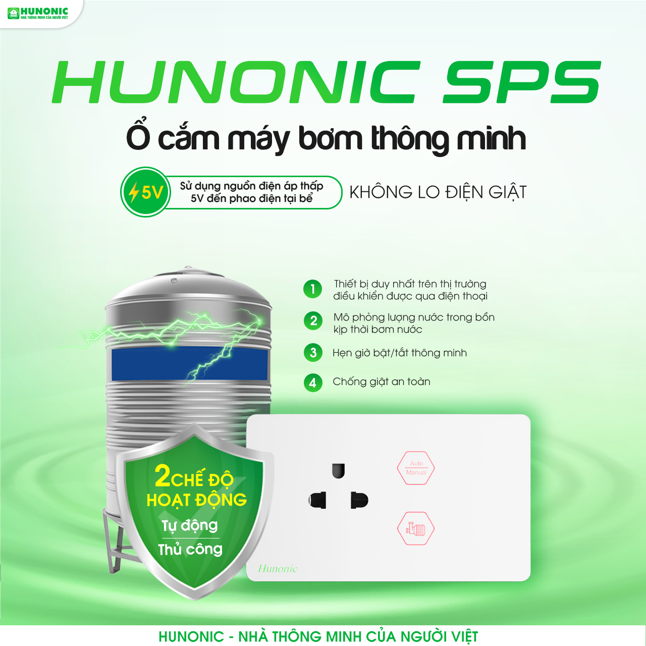 Ổ Cắm Máy Bơm Chống Giật An Toàn Hunonic SPS