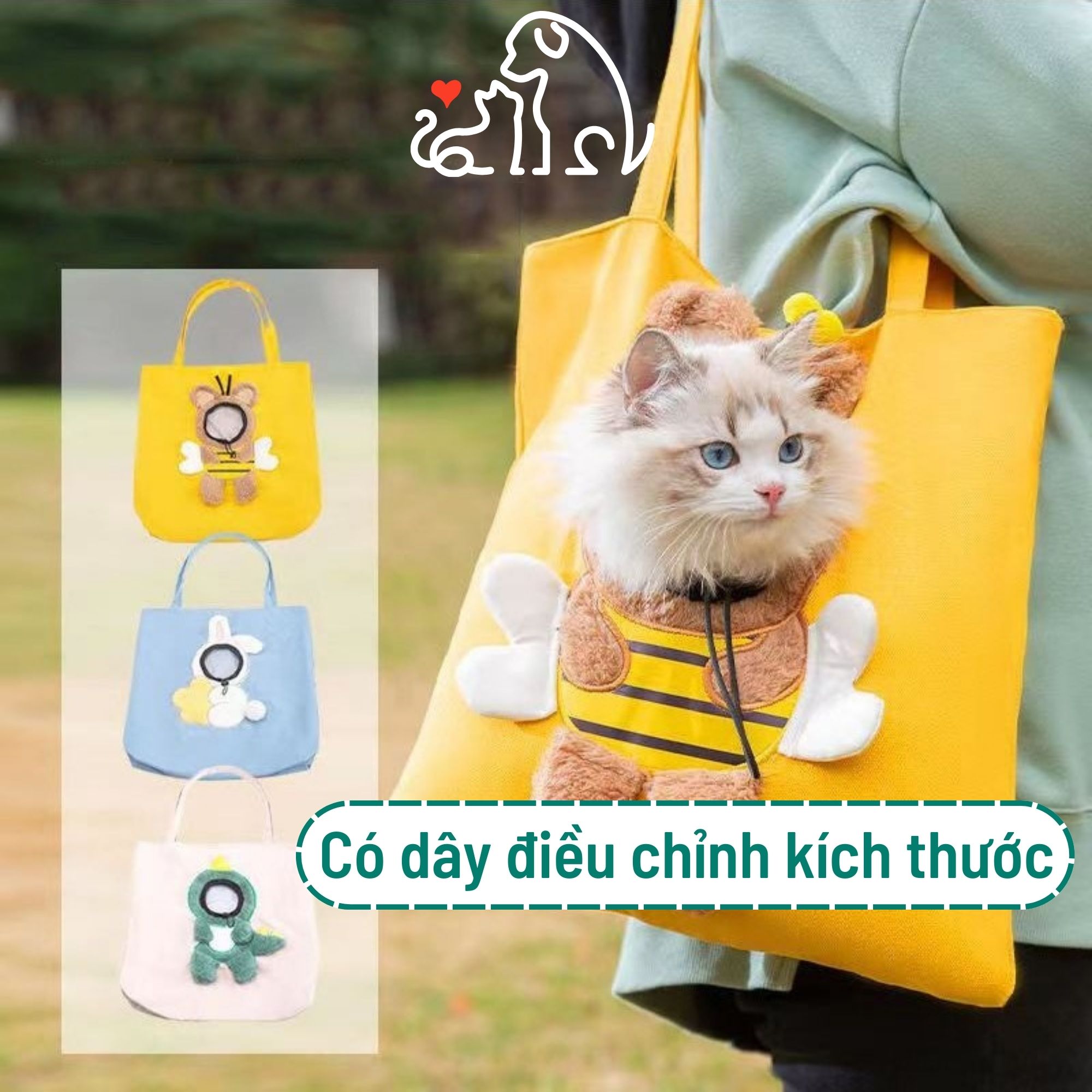 Túi vận chuyển chó mèo đeo vai hình thú có dây chỉnh kích thước