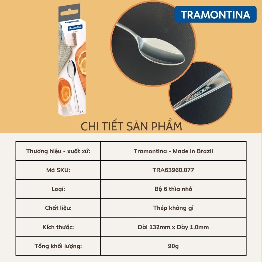 Bộ 6 Thìa Uống Trà, Café Tramontina Amazonas Chất Liệu Thép Không Gỉ An Toàn Cao Cấp Sản Xuất Tại Brazil