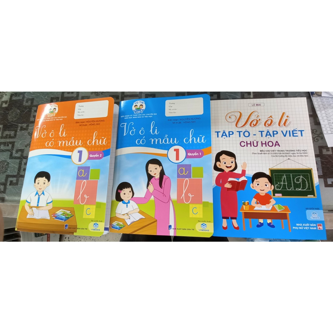 Combo 3 cuốn (vở ô li có mẫu chữ quyển 1, quyển 2, vở ô li tập tô tập viết chữ hoa)