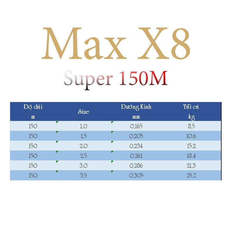 Dây câu cá dù câu lure X8 Super MAX siêu bền mềm mịn dài 150m dù câu cá chất lượng DC6