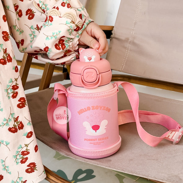 Bình nước giữ nhiệt cho bé Zoyzoii E8 có túi đựng Thermos cup, chất liệu inox 316 cao cấp, nắp chống rò nước an toàn, hình thú đáng yêu - Hàng chính hãng