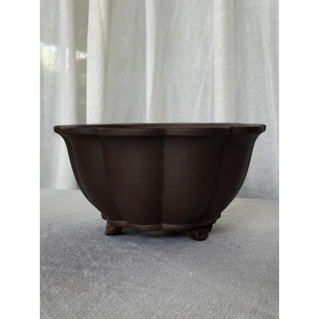 Chậu tròn vành miệng hoa CK23 màu đen nhám, kích thước 12,5 x 22 cm trồng cây cảnh