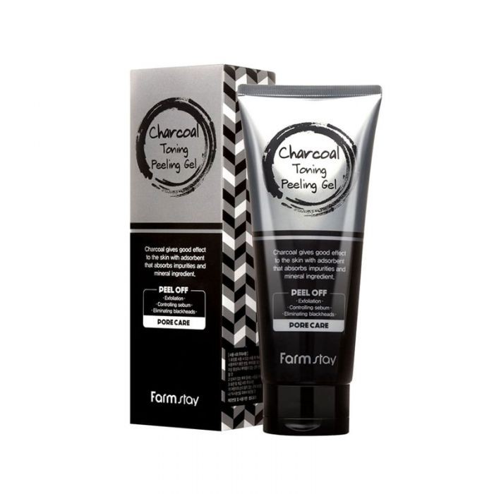 Tẩy tế bào chết từ than hoạt tính Farmstay Charcoal Toning Peeling Gel 190ml/tuýp