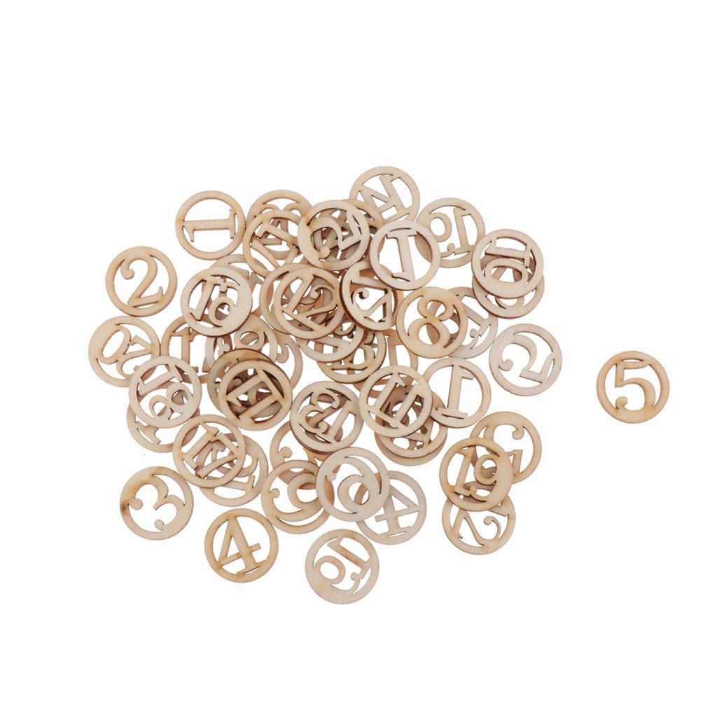 DIY 50pcs Wooden Embellishments Number Tags Unfinished Wood Chips for Crafts
