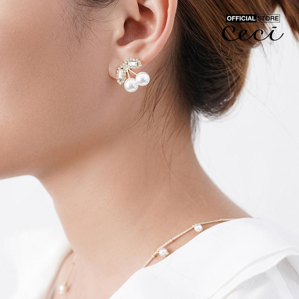 CECI - Khuyên tai nữ xỏ lỗ thiết kế đính đá phối ngọc trai sang trọng CC1-09000093-03