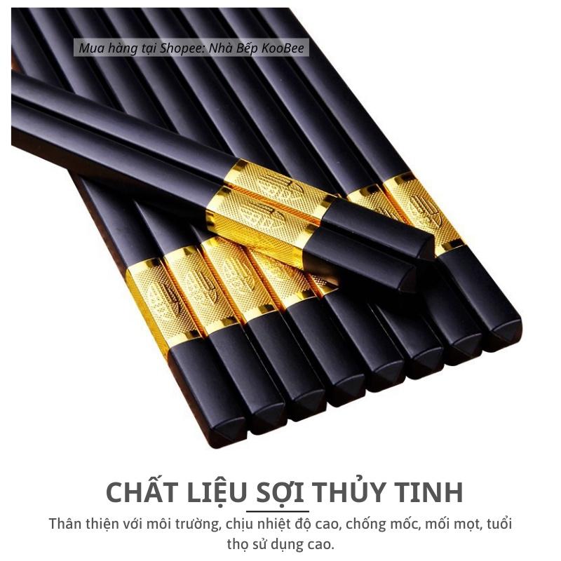Bộ 10 đôi đũa hợp kim chịu nhiệt cao cấp - Đũa chống mốc kháng khuẩn đầu nhám chống trơn trượt