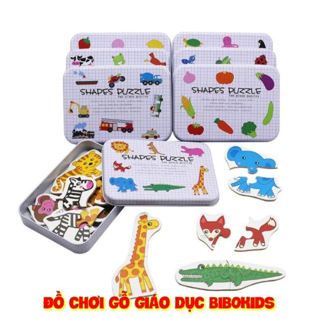 Ghép hình puzzle 2 mảnh hộp sắt - đồ chơi giáo dục xếp hình lắp ráp