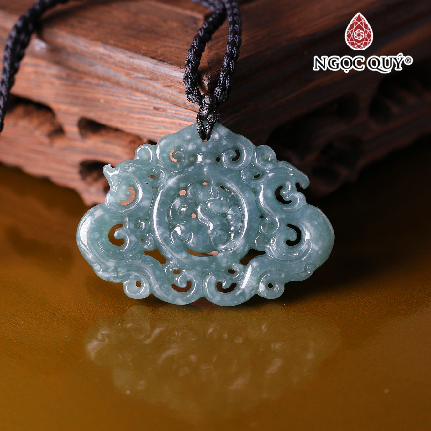 Mặt dây chuyền đá cẩm thạch lam ngọc đại cát đại lợi hợp mệnh thủy, mệnh mộc - Ngọc Quý Gemstones