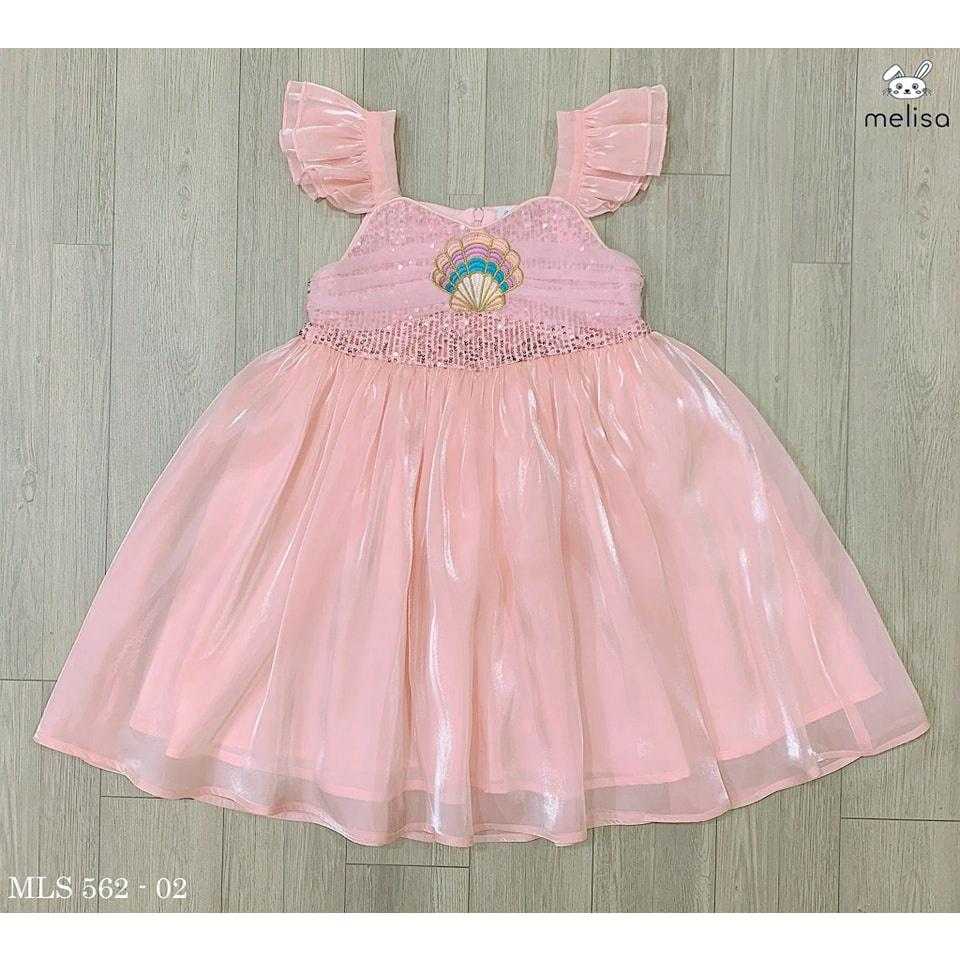 Đầm voan công chúa cho bé gái dự tiệc đẹp đính kim sa hình Sò thêu size 12-30kg hàng thiết kế cao cấp