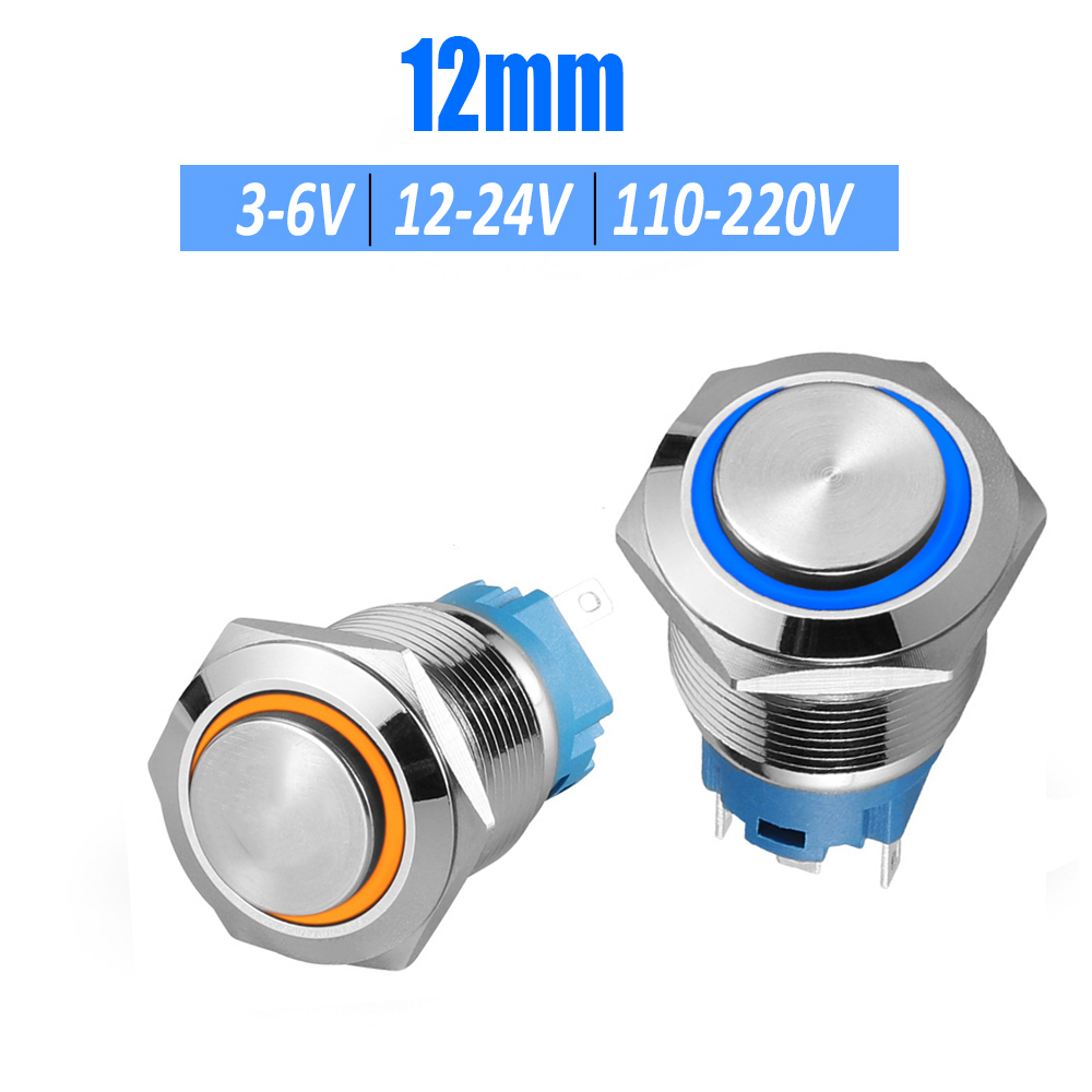 Nút nhấn công tắc tự khóa 12mm Vỏ INOX chống thấm nước