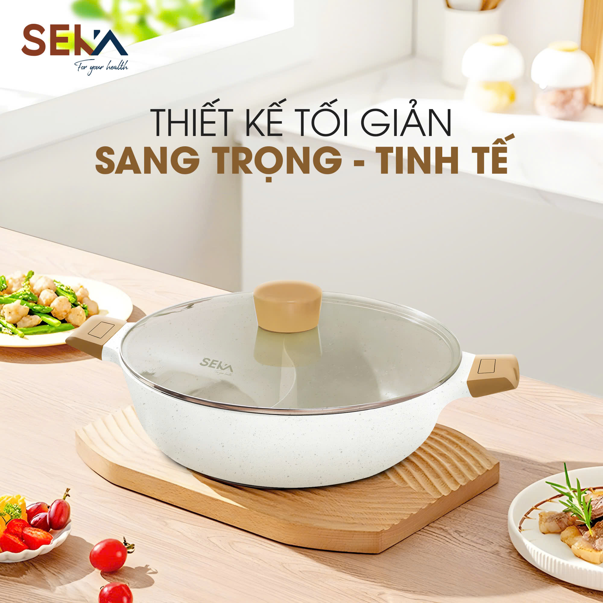 Nồi lẩu 2 ngăn nhôm đúc nguyên khối Seka 28cm- dùng được trên mọi loại bếp