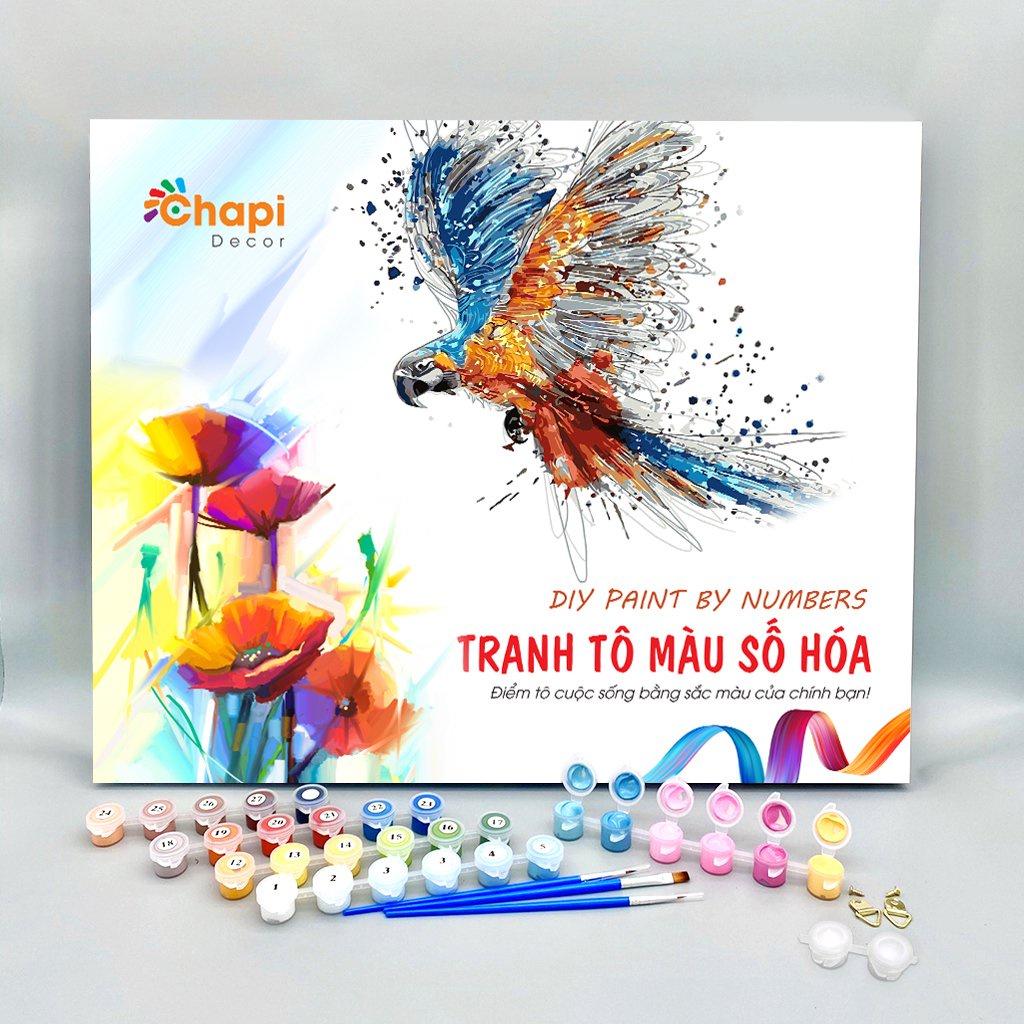 Tranh tô màu số hóa Chapi Cô Bé Tóc Xù KT 40x50cm đã căng khung, Có dầu bóng