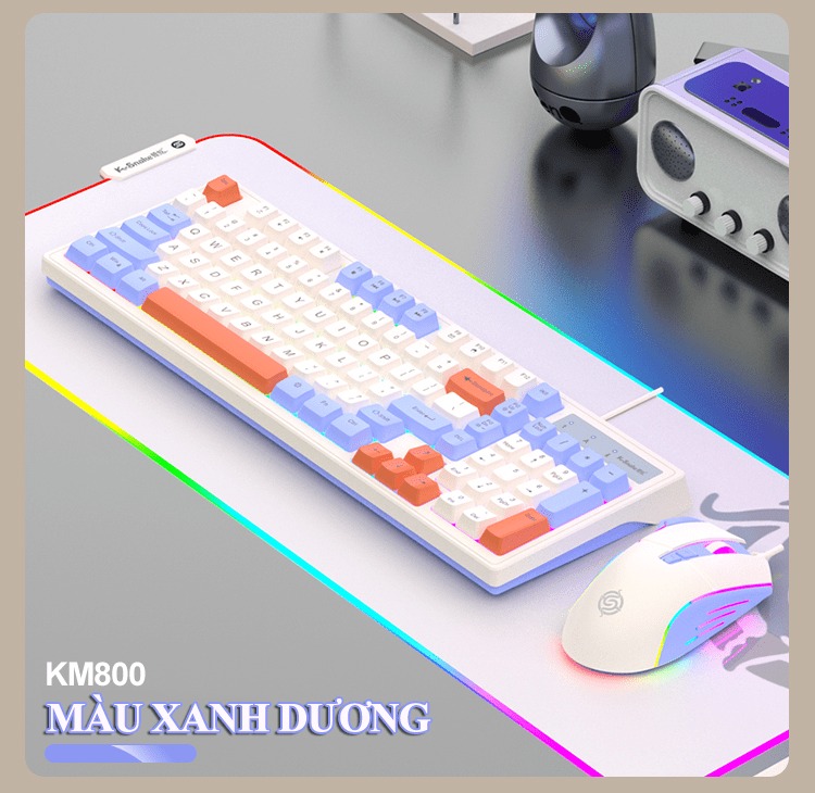 Bộ bàn phím và chuột có dây K-SNAKE KM800 chuyên game thiết kế phím mini size với bản phối màu sắc mới lạ kèm theo đèn led 7 màu dành cho game thủ - HÀNG CHÍNH HÃNG