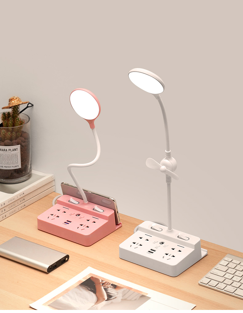 Đèn Led Đặt Bàn Kiêm Ổ Cắm Và Cổng USB Có Tích Hợp Quạt Mát Tiện Dụng