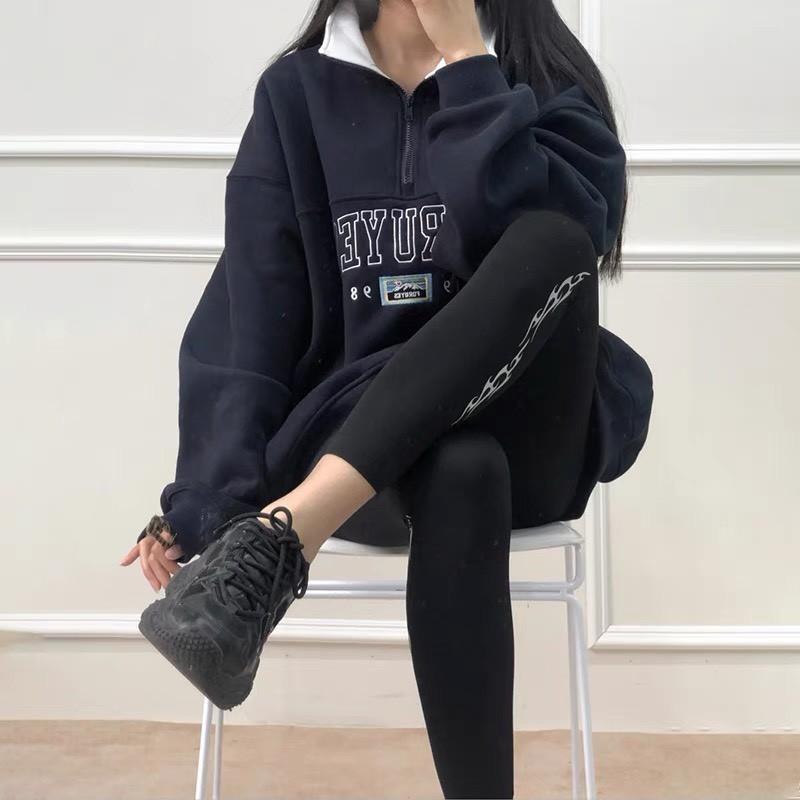 Áo Nỉ Sweater Hàn Quốc Unisex FORU Cổ Cao Dài Tay Dáng Rộng Siêu Xinh
