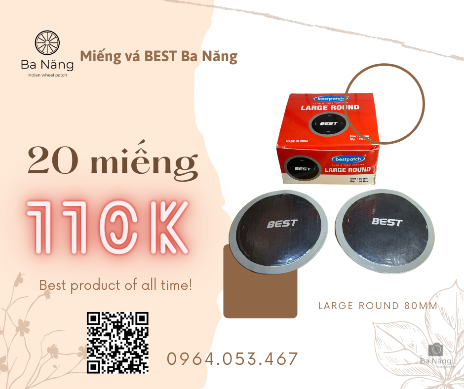 Miếng vá săm, lốp (ruột xe) máy, ôtô hình tròn - Kích thước 80mm