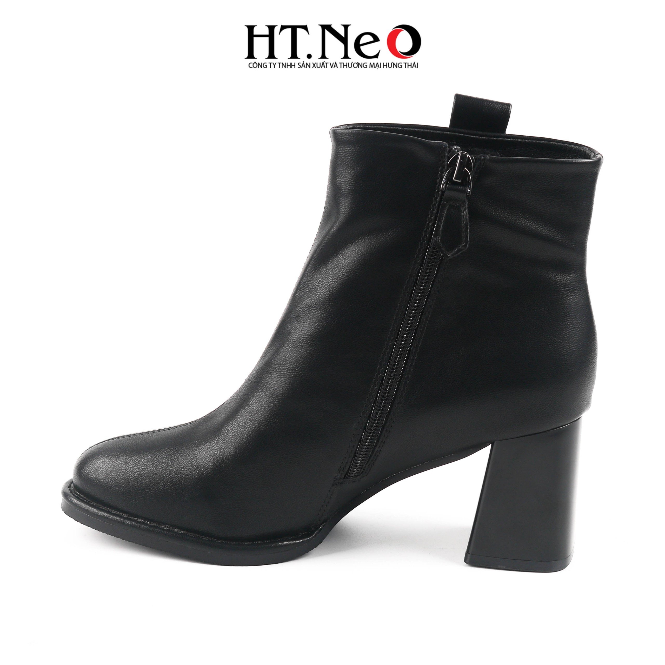 Boot nữ, giày bốt nữ cổ lửng gót vuông mũi tròn đai khuy, thiết kế đơn giản, chất liệu da BN108