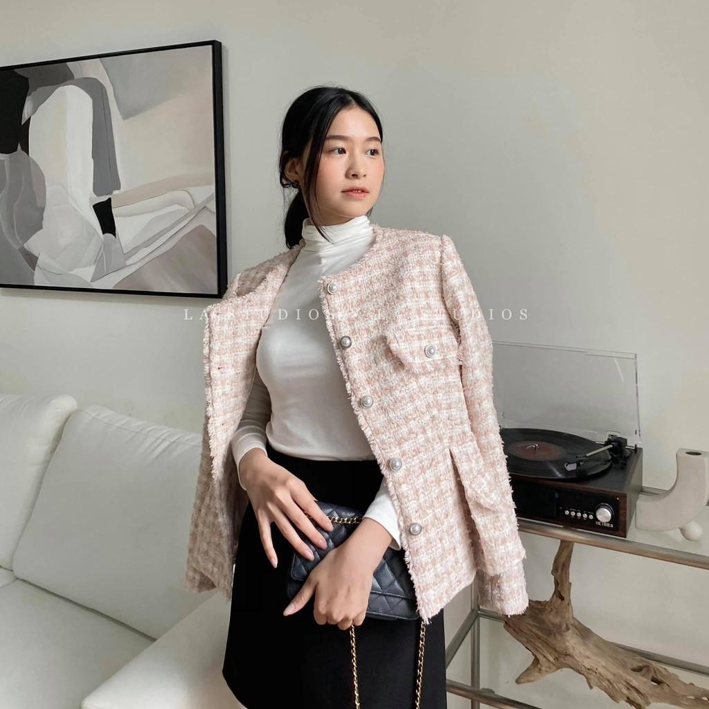Áo khoác dạ tweed bo eo Hàn Quốc