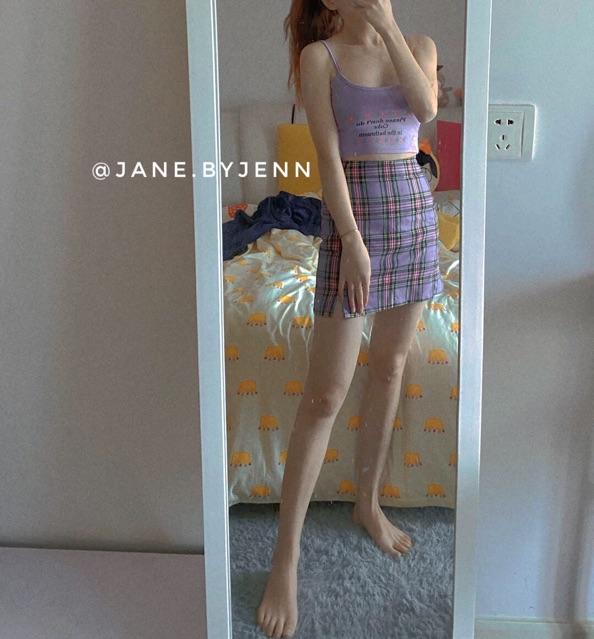 Áo croptop hai dây tím pastel sẵn ảnh thật