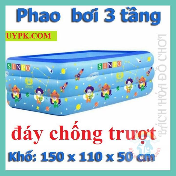 Bể bơi cho bé, Hồ bơi Phao 1m5 DÀY DẶN, ĐÁY CHỐNG TRƯỢT, TẶNG BỘ VÁ PHAO