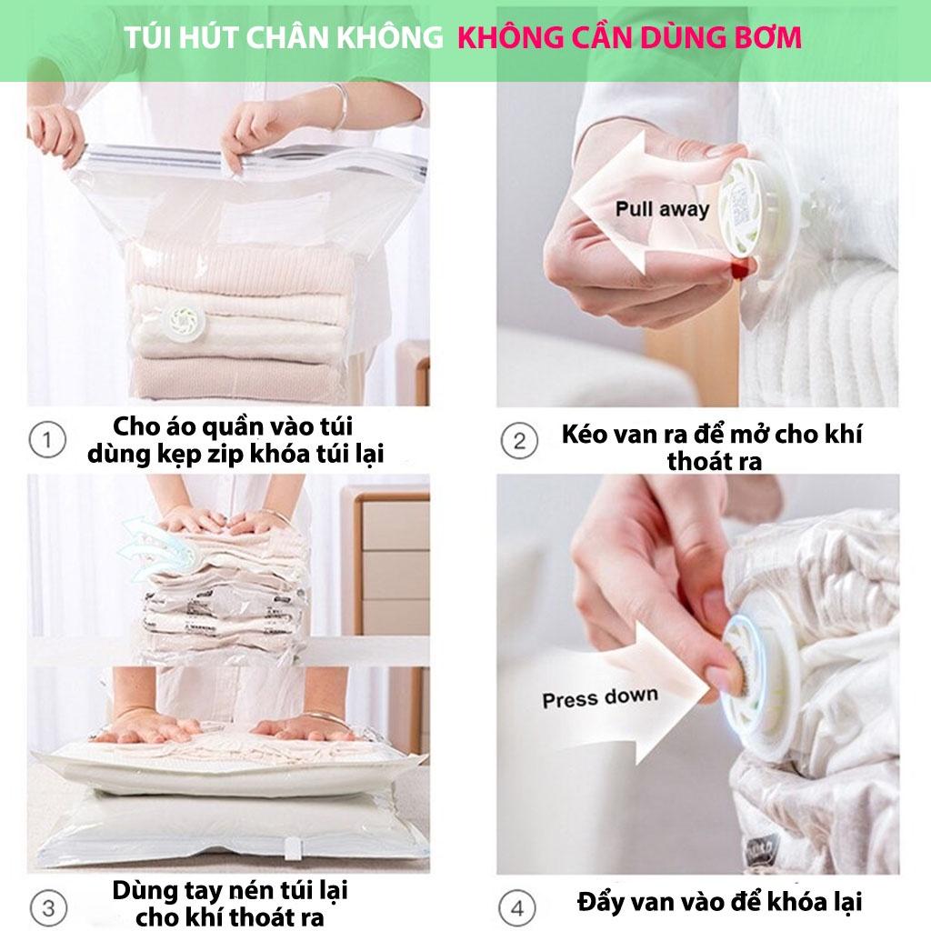 Túi hút chân không đựng quần áo Food Saver để bọc chăn màn không cần dùng bơm 2 lớp khóa zip