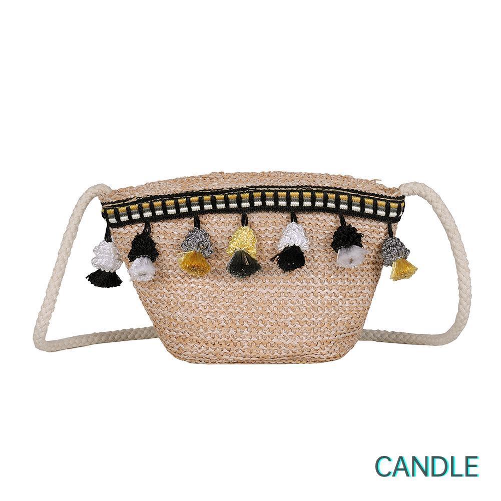 Túi Cói Đeo Chéo Phối Tua Rua Thời Trang Cho Nữ