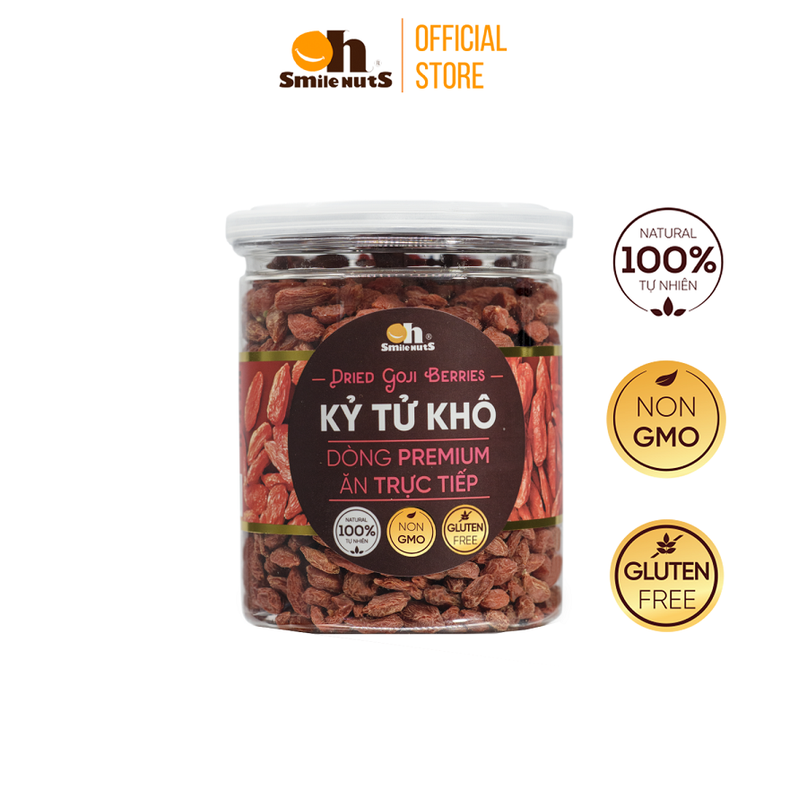 Kỷ Tử Khô  Smilenuts túi 145g/225g _ Kỷ tử khô CAO CẤP quà tết 2023 _ Quý Mão thượng hạng , ngon ngọt quả lớn, đặc biệt có thể ăn trực tiếp, chứa nhiều chất chống oxy hóa, đẹp da, giàu Sắt và Vitamin C