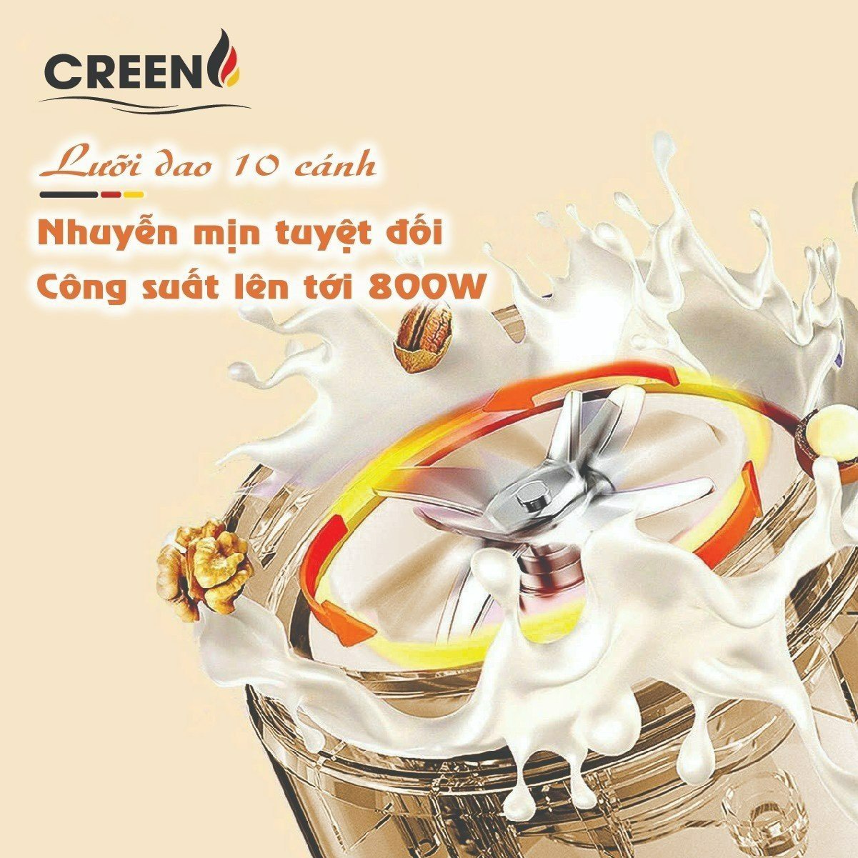 Máy làm sữa hạt mini CREEN CR-1000, dung tích 1L, 8 chức năng xay nấu, nắp chống trào, màn hình cảm ứng - Hàng chính hãng