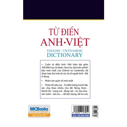 Sách - Từ Điển Anh VIệt Phiên Bản Bìa Mềm Màu Trắng - Giải Nghĩa Đầy Đủ Ví Dụ Phong Phú - MC