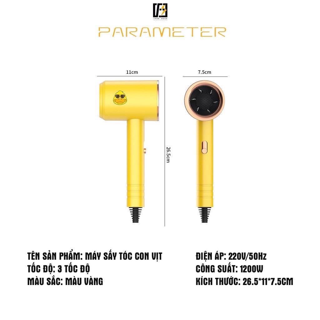 Máy Sấy Tóc Tạo Kiểu Hình Vịt Vàng Cute - Công Suất Lớn 1250W Tặng Kèm Phụ Kiện
