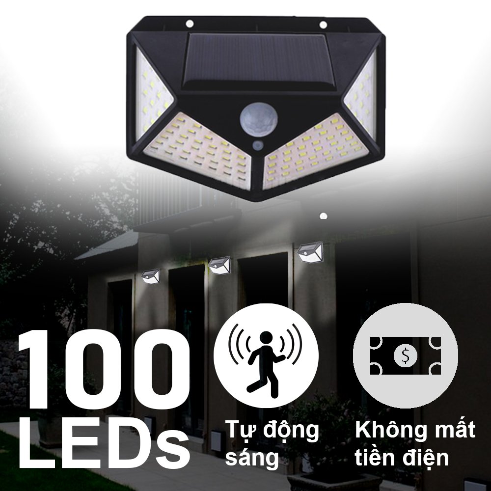 Đèn Năng Lượng Mặt Trời Cảm Biến Chuyển Động 100 Led Siêu Sáng