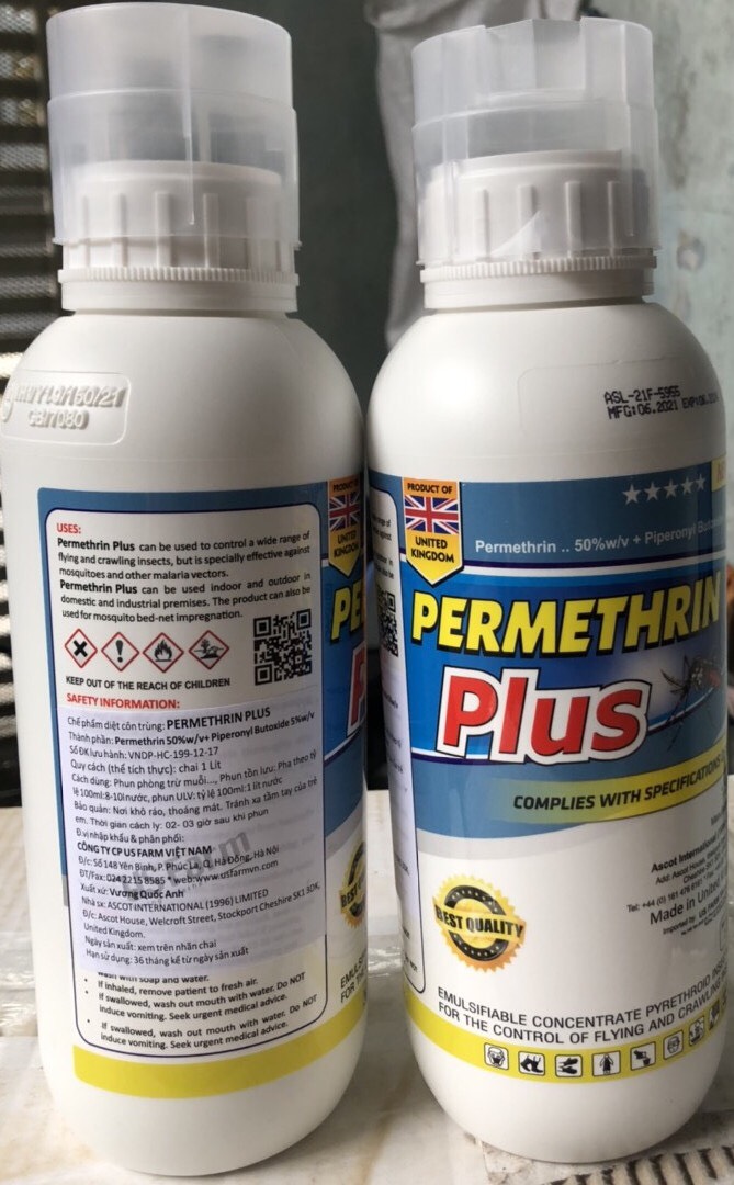 Thuốc diệt muỗi và côn trùng Permethrin Plus 50EC chai 1 lít tác dụng mạnh với ruồi, muỗi, kiến, gián...