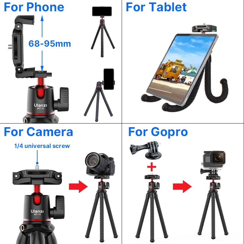Ulanzi MT-11 Chân máy mini bạch tuộc linh hoạt cho điện thoại thông minh iPhone Máy ảnh DSLR SLR Gopro Vlog Chân máy ảnh tự sướng 2 trong 1 di động Màu sắc: Quà tặng từ xa