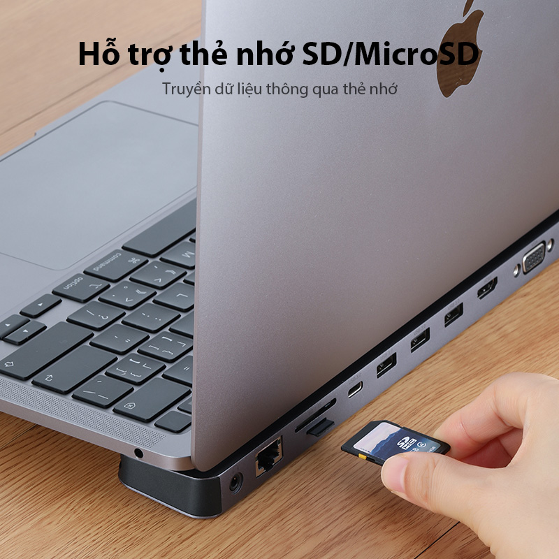 HUB Type-C ACOME AHT900 Chuyển Đổi Đa Năng 11 IN 1 Tốc Độ Cao Cổng USB, SD/Micro, PD Type-C - Hàng Chính Hãng