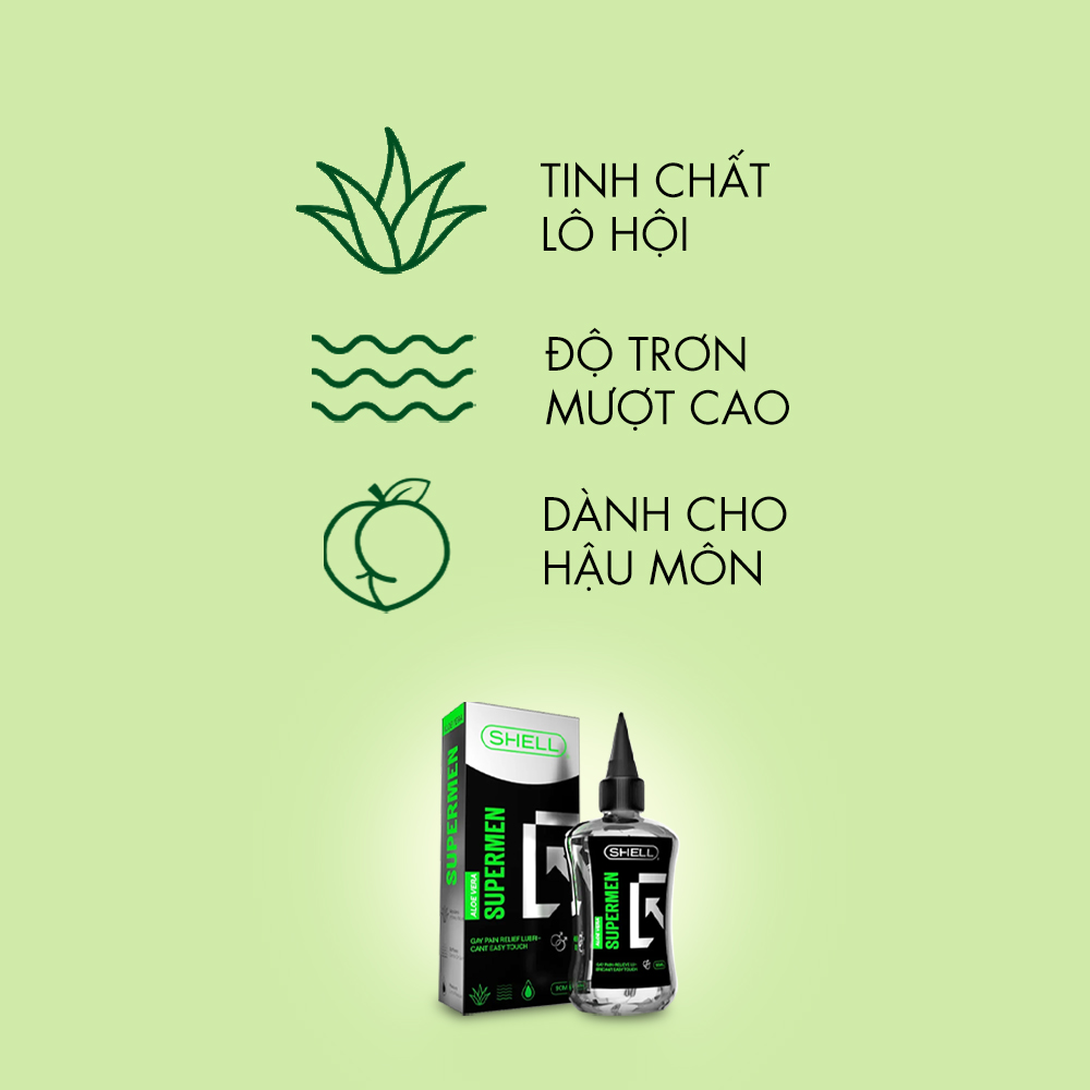 Gel bôi trơn hậu môn tinh chất lô hội - Shell Supermen Aloe Vera - Chai 90ml