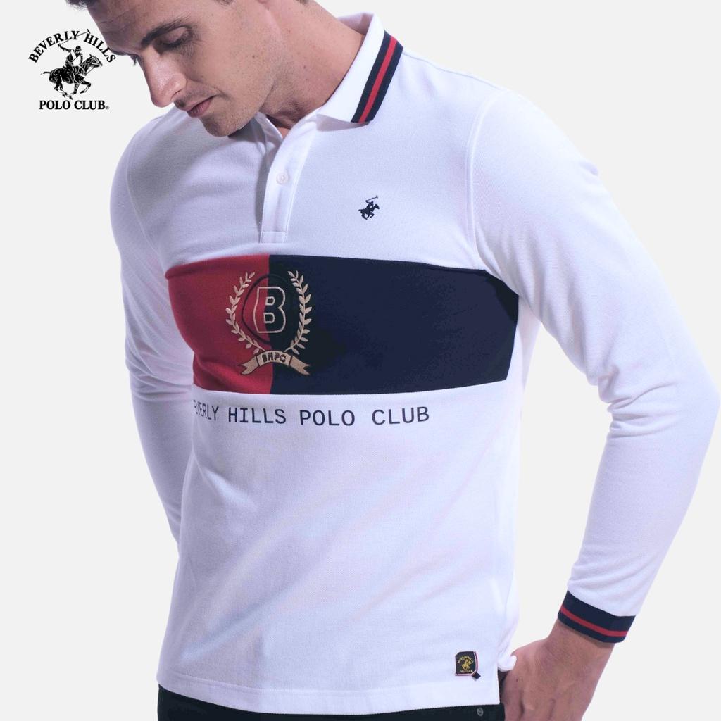 Áo polo Áo polo dài tay Nam Beverly Hills Polo Club Regular Fit Trắng sáng phối đỏ và navy đậm BWM2- PMRLW21TL031