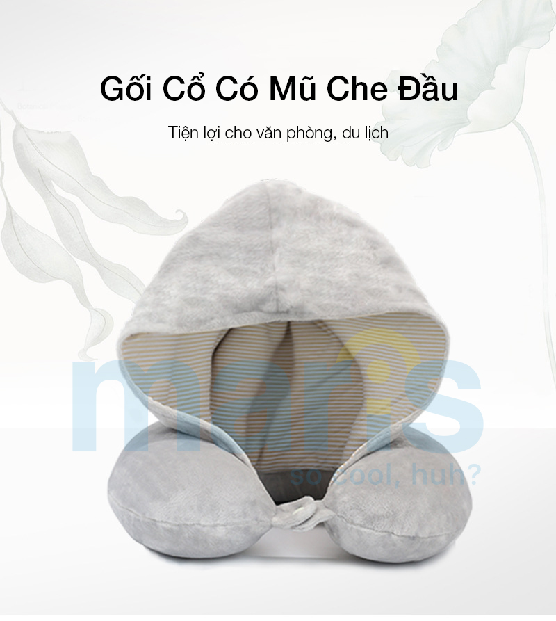 Gối Choàng Cổ du lịch chữ U, Memoary foarm cao cấp Maris MR-203, kèm mũ trùm đầu che ánh sáng