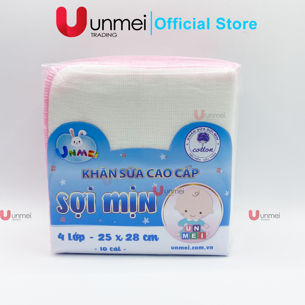 Khăn Sữa Unmei Xuất Nhật Sợi Mịn, Dày 4 Lớp Dành Cho Bé Từ Sơ Sinh (Kích Thước 25x28cm) - Khăn Xô Loại Chất Lượng, Giao Mẫu Ngẫu Nhiên