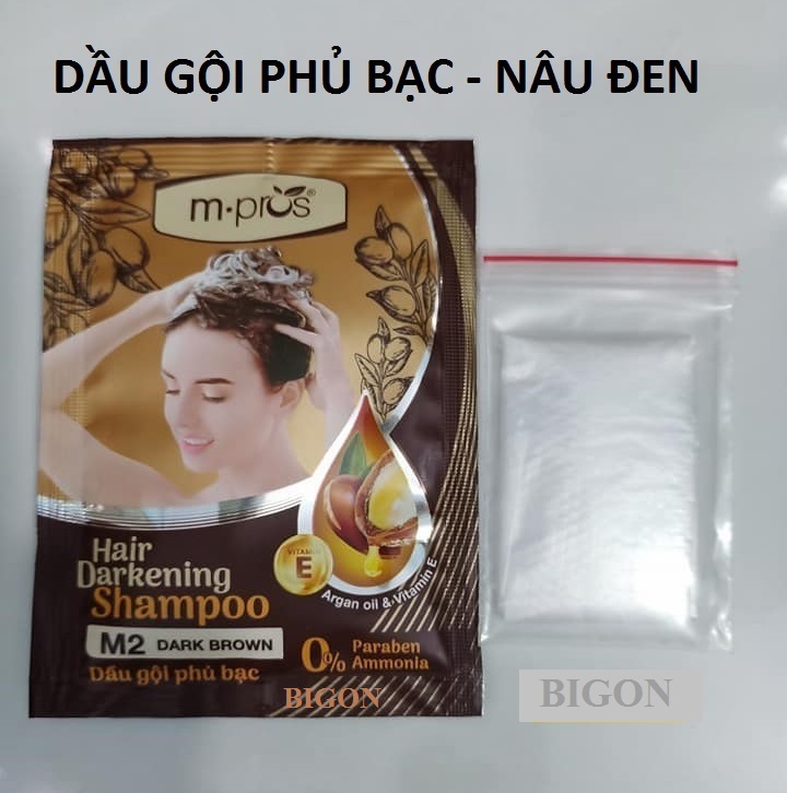 [Đủ Màu] Dầu Gội Nhuộm Tóc  Đen &amp; Nâu Phủ Bạc Siêu Dưỡng M.PROS Gói 25ml