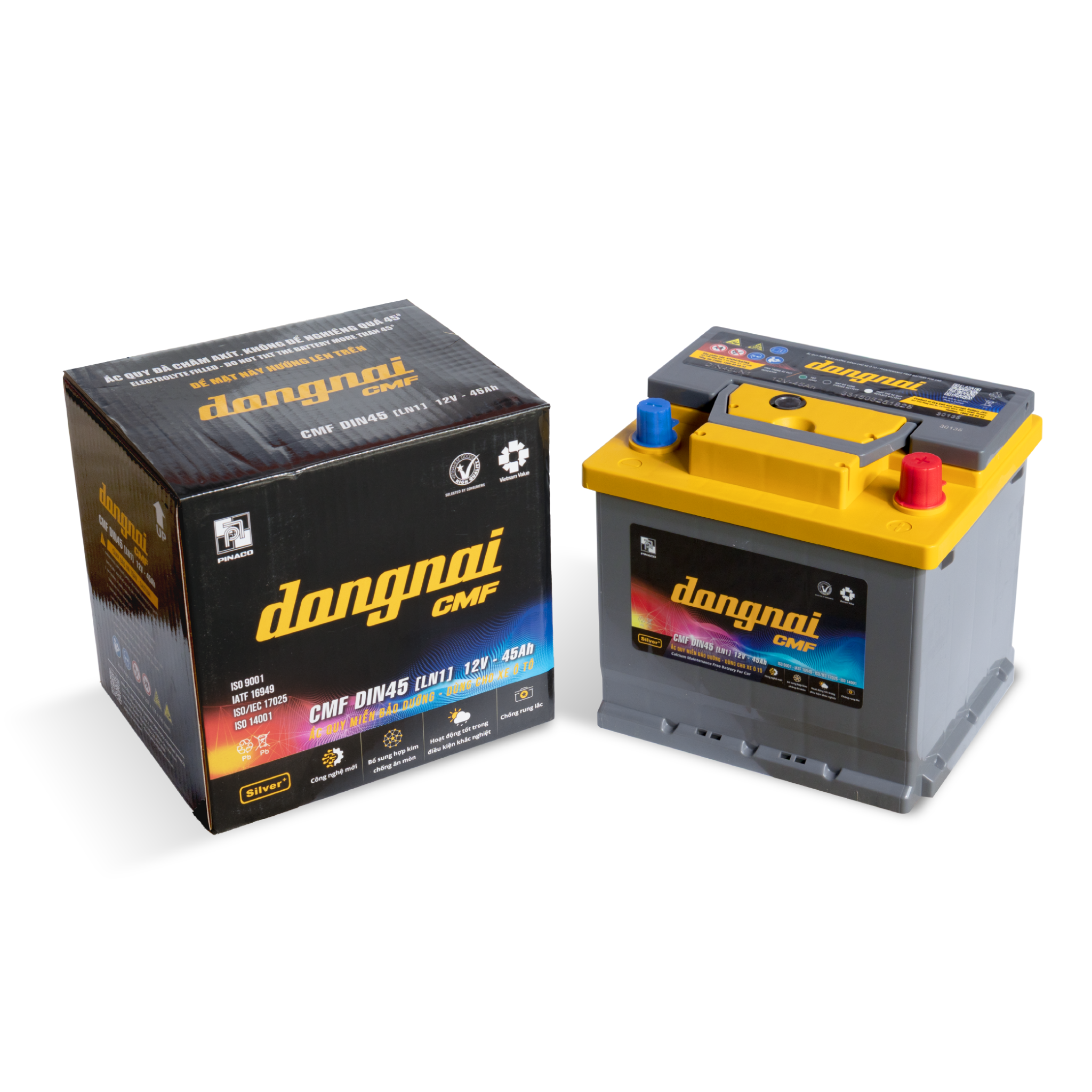 Ắc quy Dongnai CMF DIN45 [LN1] - 12V - 45Ah miễn bảo dưỡng- dùng cho oto