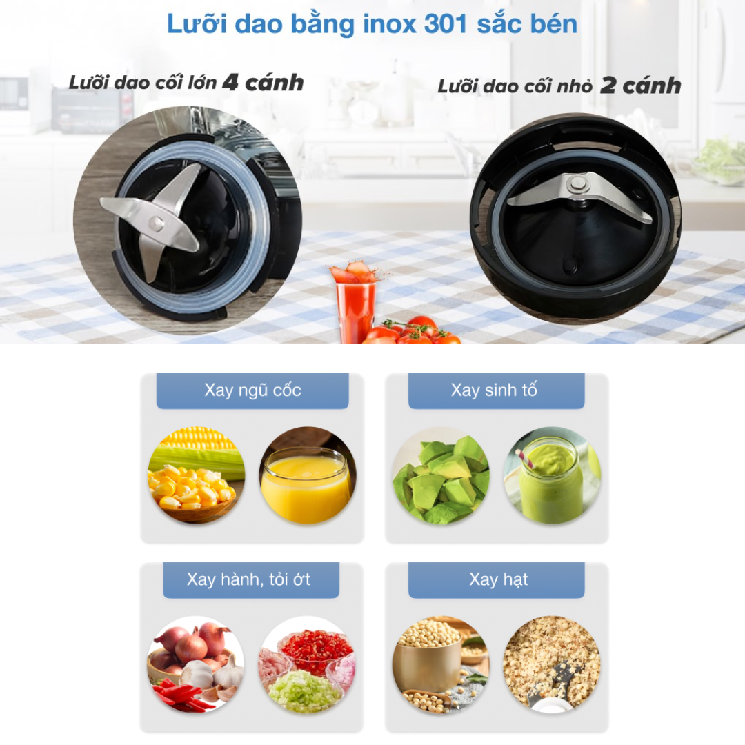 Máy xay sinh tố Sharp EM-S155GV-ST/EM-S154PV-WH - Hàng chính hãng - Bảo Hành 6 Tháng