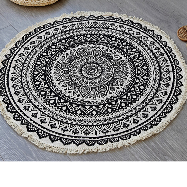 Thảm tròn trải sàn hoạ tiết Vintage thổ cẩm 92cm