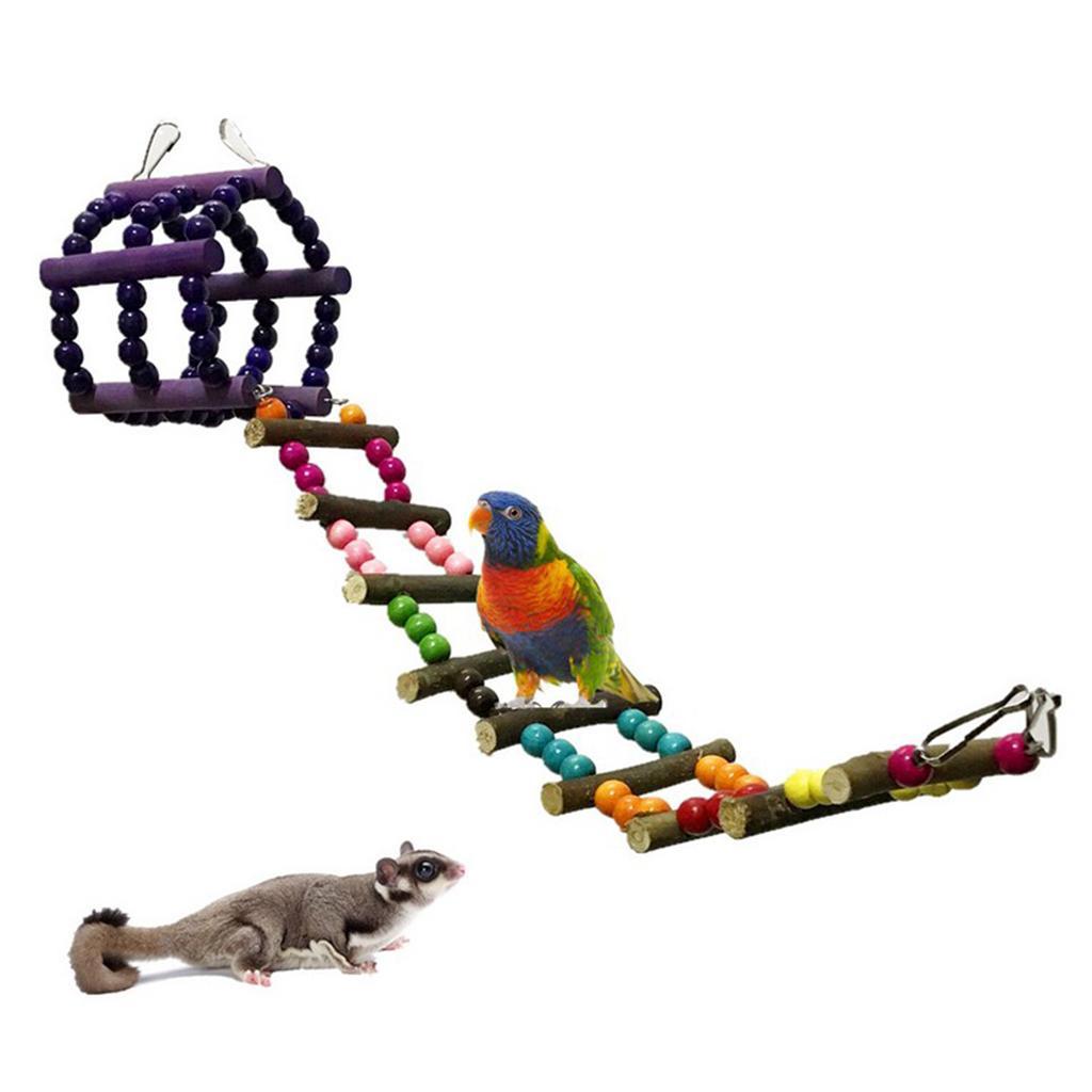 Colorful Hanging Climb Toy Parrot Hamster Wooden Ladder Swing Bridge