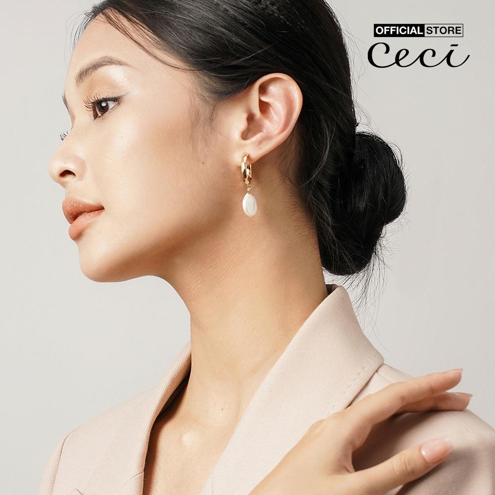 CECI - Khuyên tai nữ khoen tròn hở phối hạt dẹp thả nữ tính CC1-09000044-27