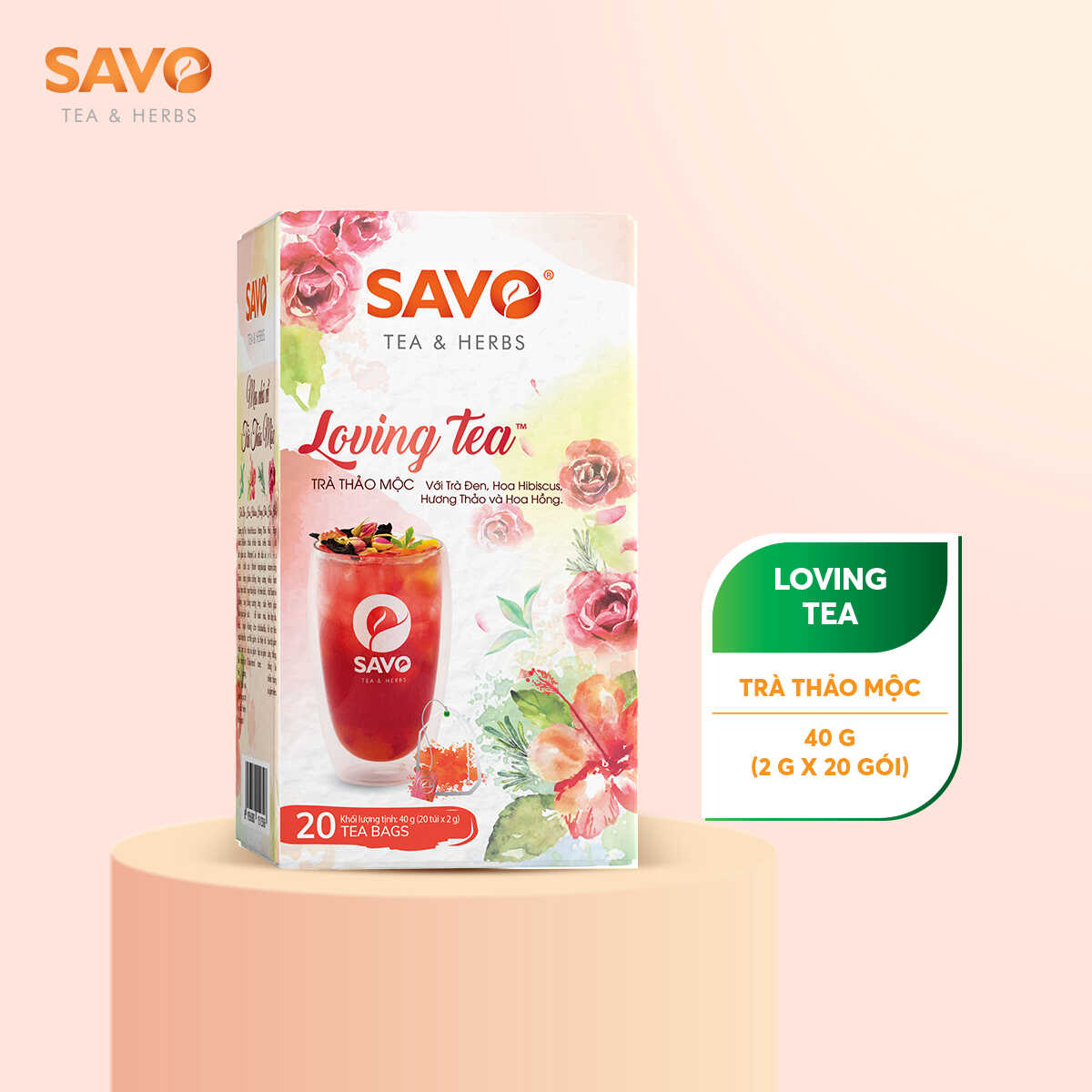 Trà Thảo Mộc Hibicus Hoa Hồng Hương Thảo SAVO LOVING Tea (Loving Herbal Tea) - 20 túi lọc x 2g
