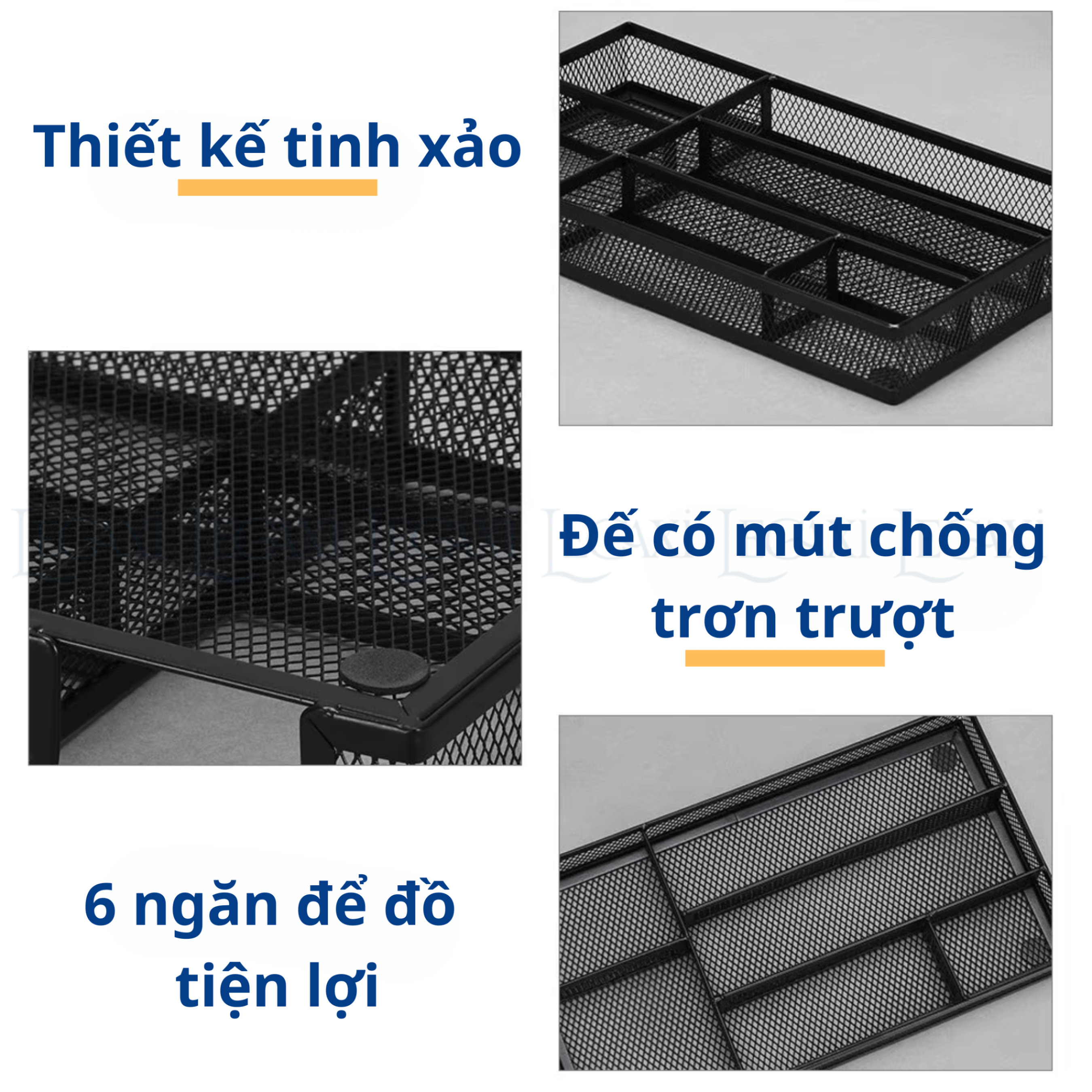 Khay Đựng Bút Tẩy Thước, Dụng Cụ Văn Phòng, Mỹ Phẩm, Trang Sức 6 Ngăn Bằng Lưới Sắt Văn Phòng Phẩm
