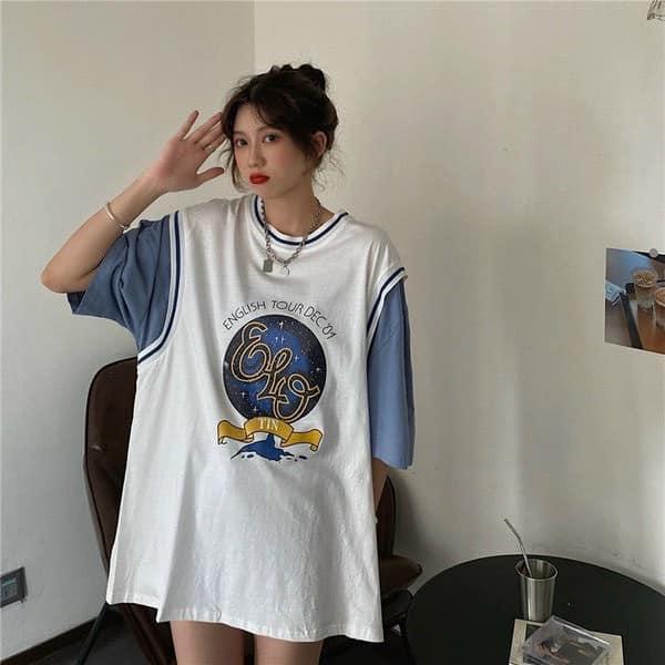 ÁO THUN UNISEX FORM RỘNG TAY LỠ PHỐI TAY IN HỌA TIẾT