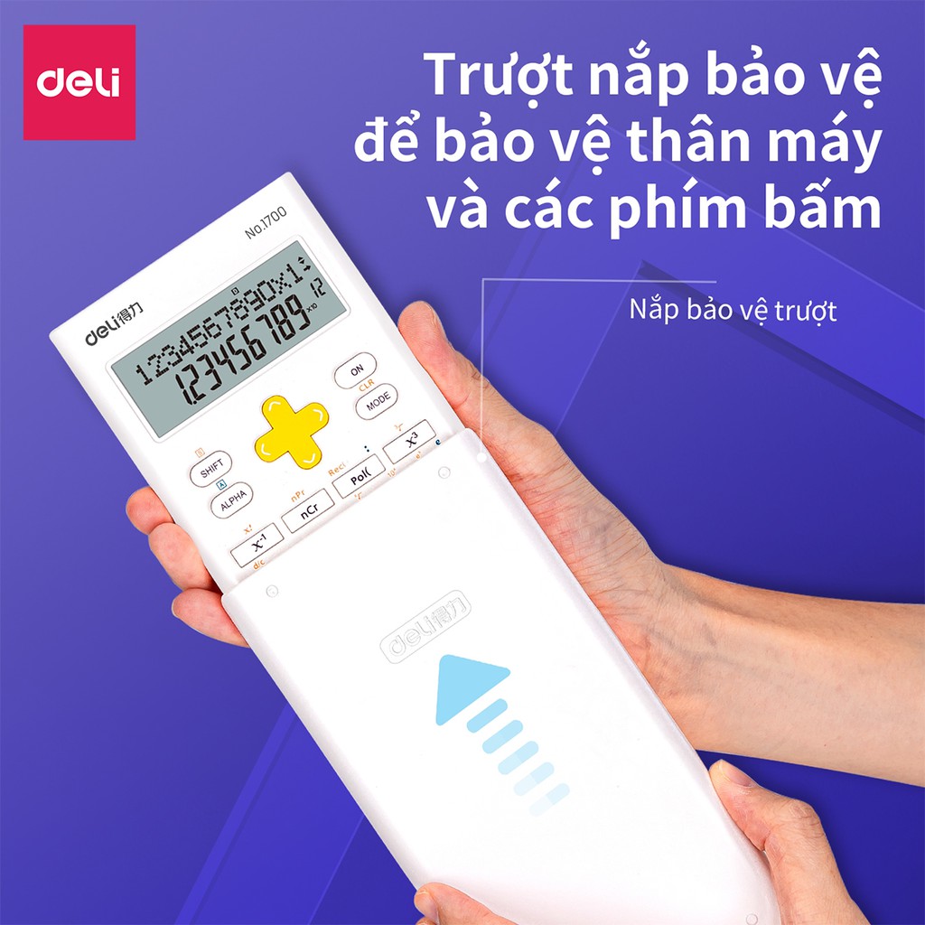 Hình ảnh Máy tính kỹ thuật học sinh Deli -Xanh/ Hồng/ Trắng - 1700