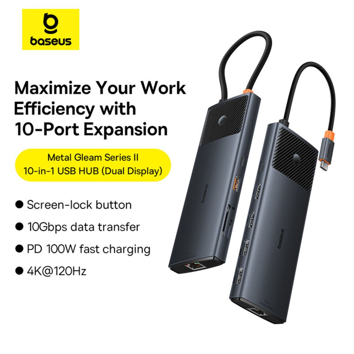 Hub mở rộng Baseus Metal Gleam Series II  kết nối HUB 10-in-1 USB - hàng chính hãng